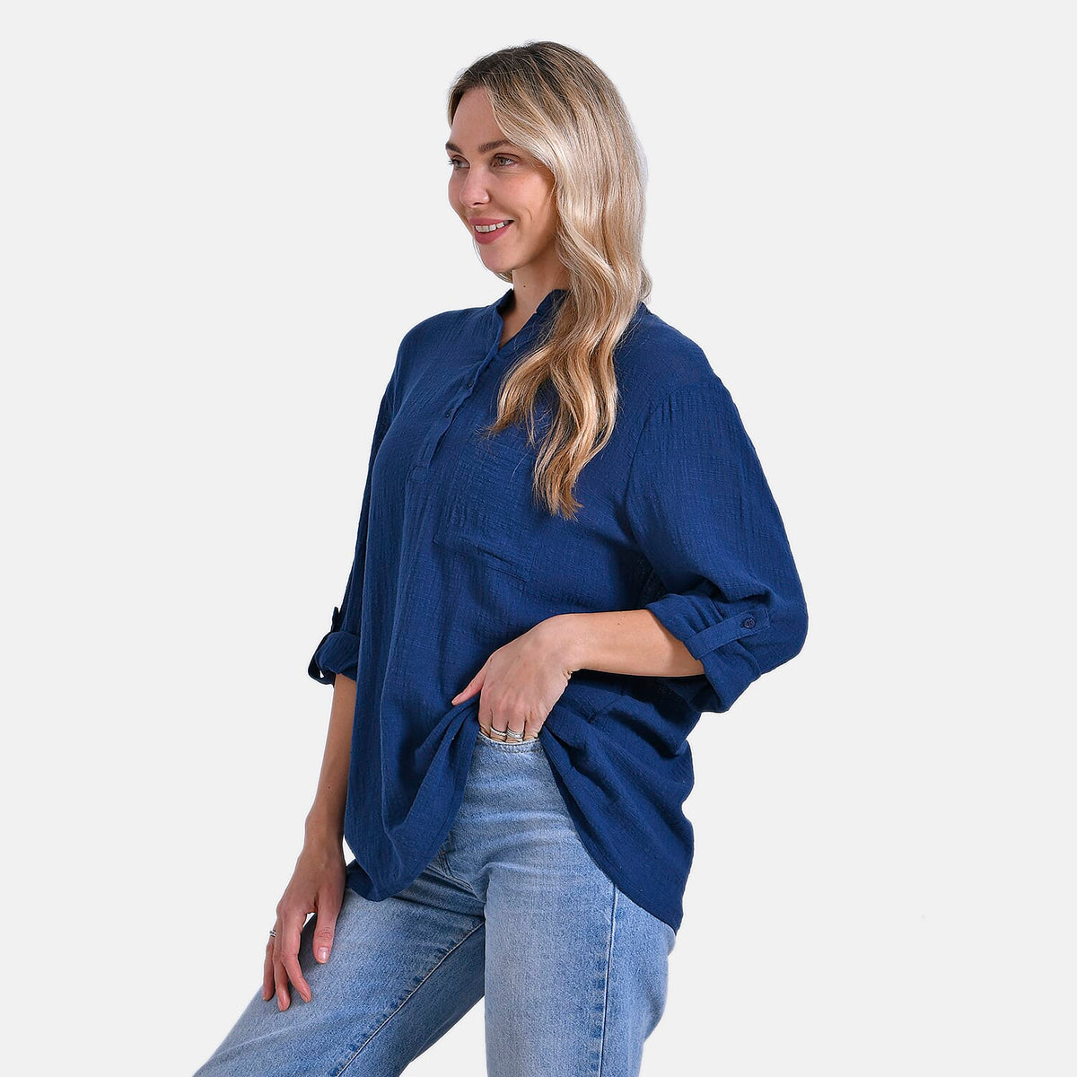 LA MAREY Womens Cotton Full Sleeve Mandarin Collar Blouse V32551435 3