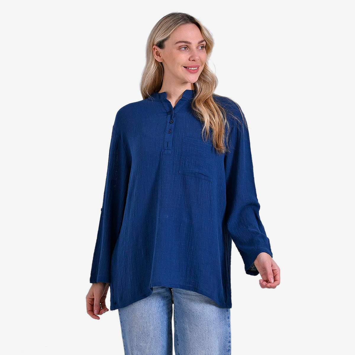 LA MAREY Womens Cotton Full Sleeve Mandarin Collar Blouse V32551435 4