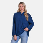 La Marey Cotton Blend 3-4 Sleeve Casual Style Blouse (Size - L) - Navy