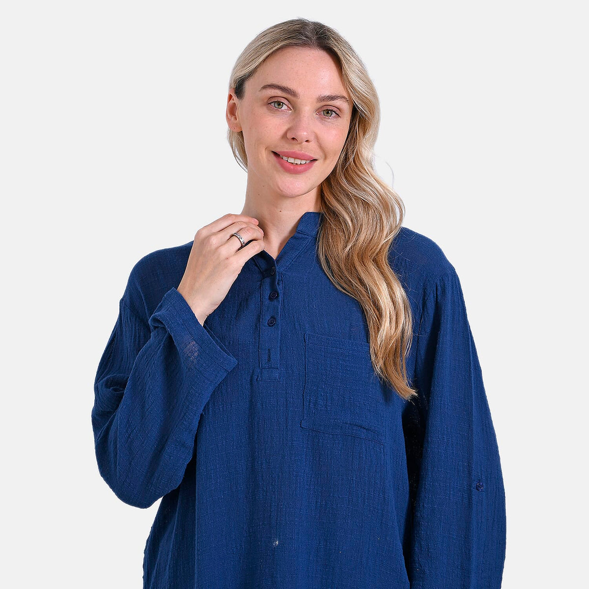 LA MAREY Womens Cotton Full Sleeve Mandarin Collar Blouse V32551435 7