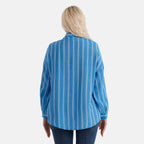 La Marey Striped Relaxed Fit Shirt (Size 16 to 18) - Blue