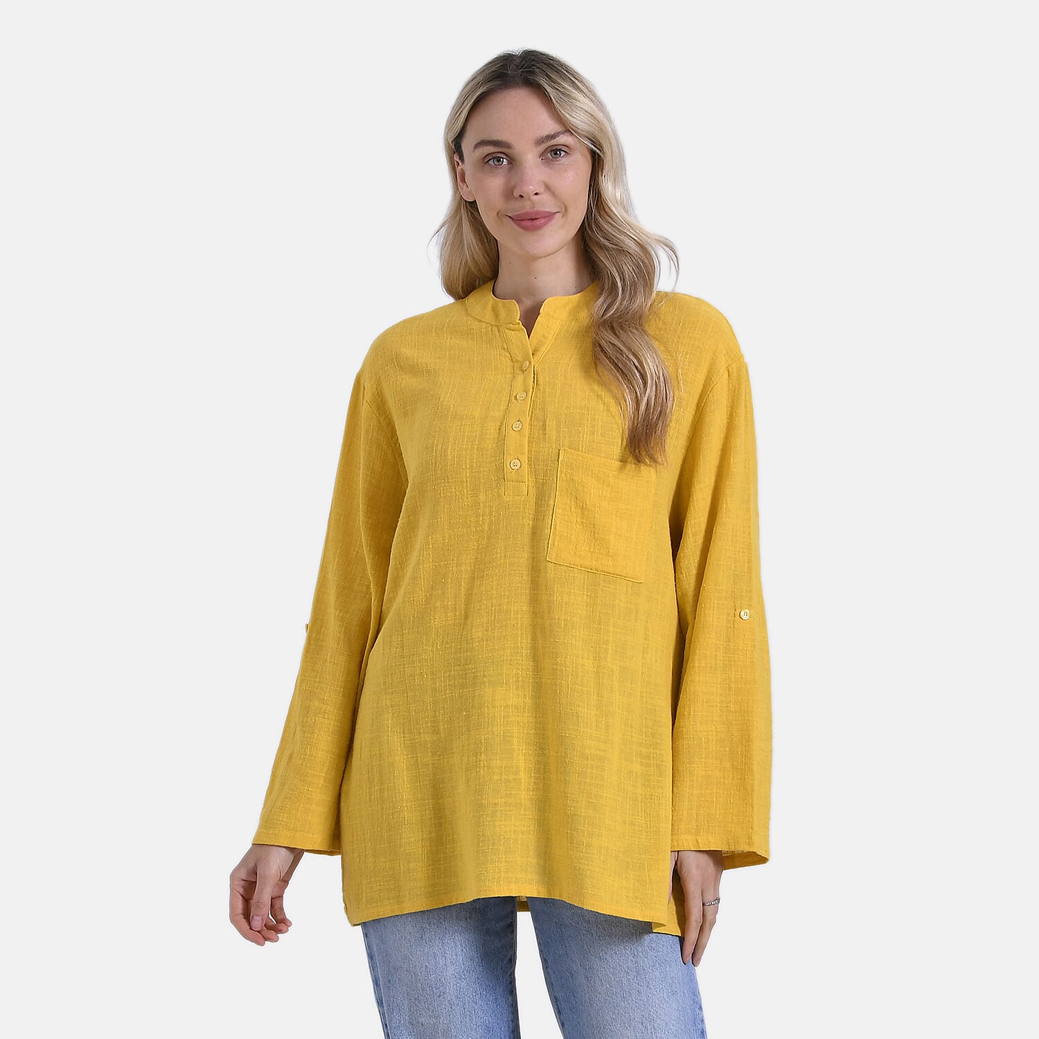 La Marey Cotton Blend 3/4 Sleeve Casual Style Blouse (Size - L, 16-18) - Yellow 7725563 0