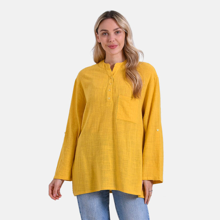 La Marey Cotton Blend 3-4 Sleeve Casual Style Blouse (Size - L) - Yellow 7725563 1