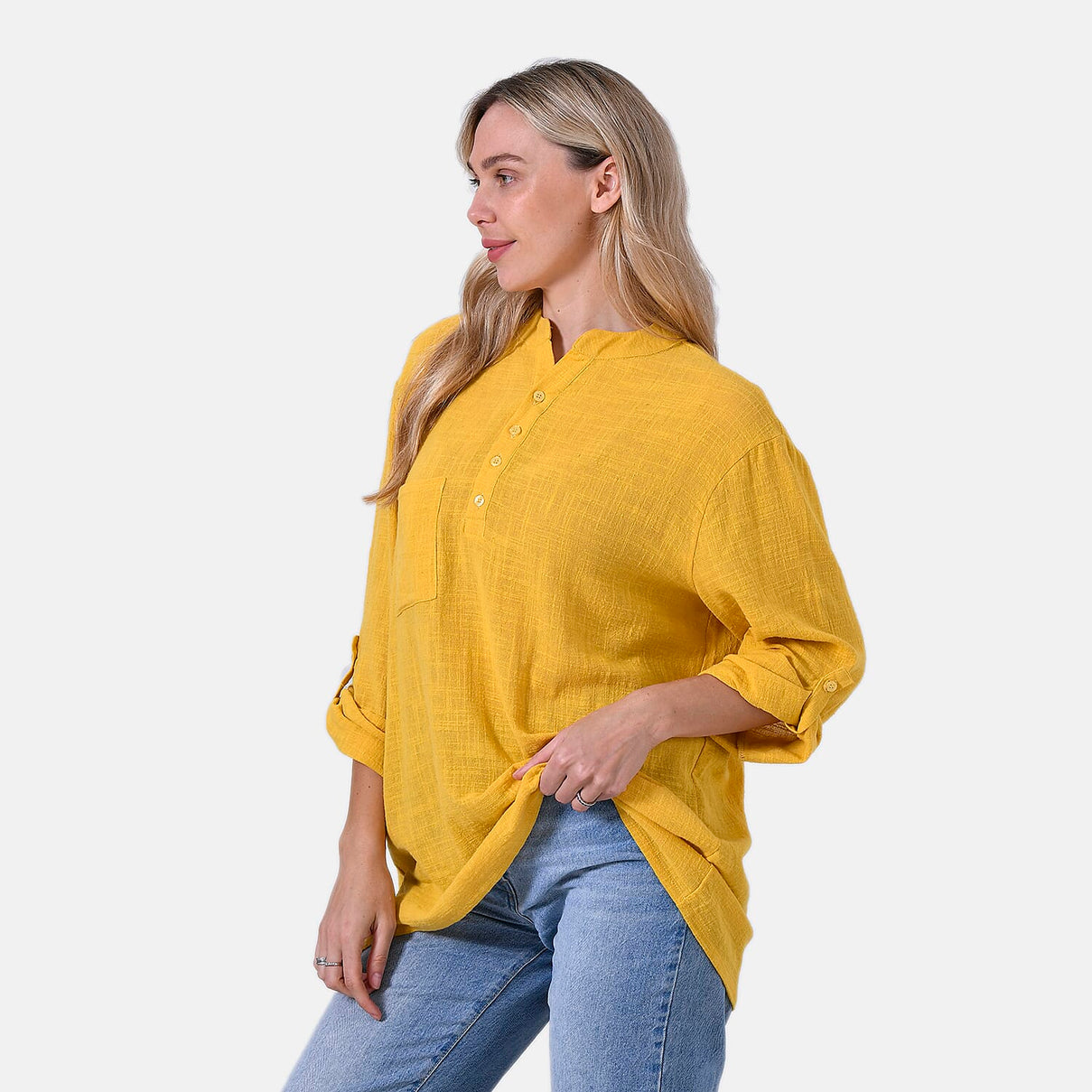 La Marey Cotton Blend 3/4 Sleeve Casual Style Blouse (Size - L, 16-18) - Yellow 7725563 3