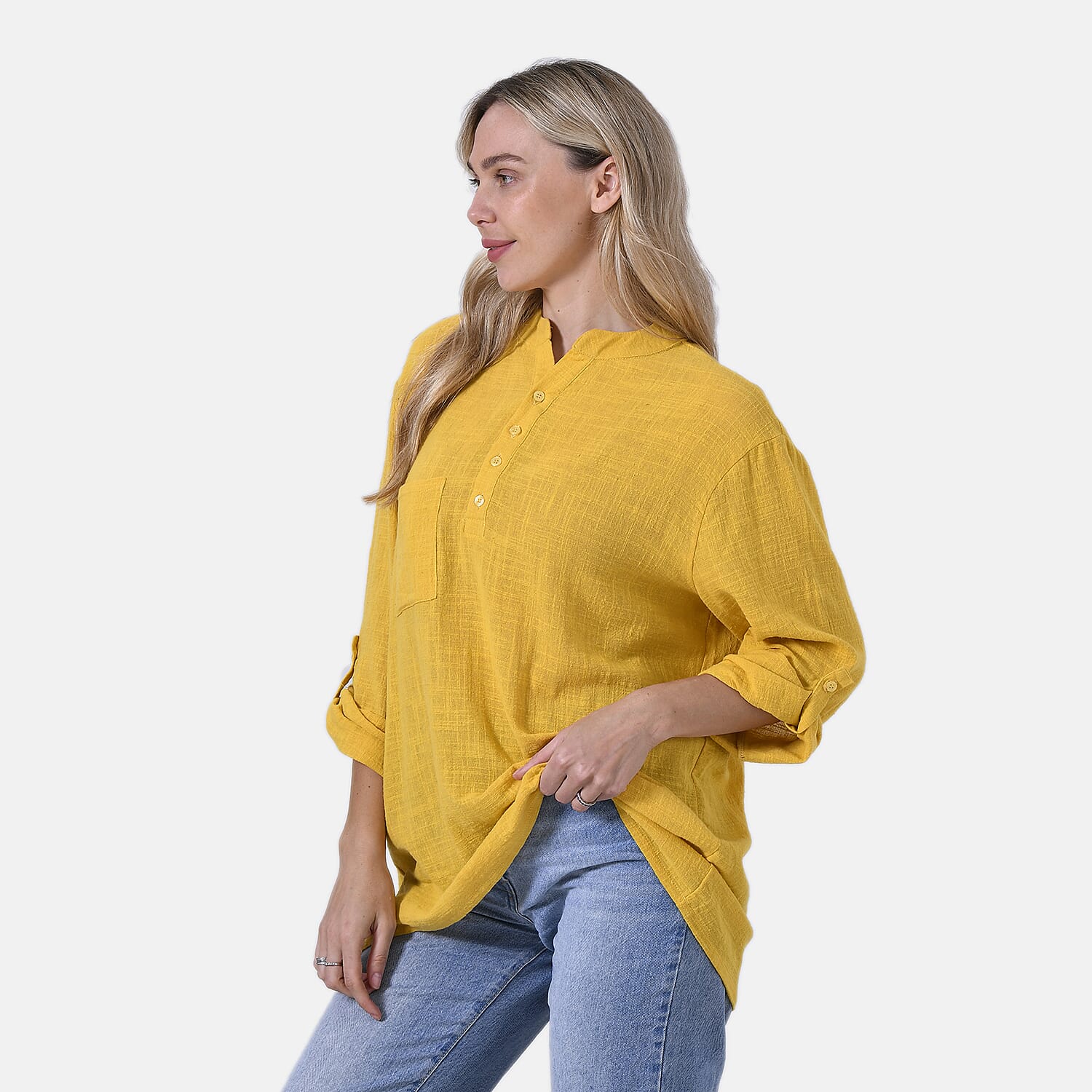 La Marey Cotton Blend 3/4 Sleeve Casual Style Blouse (Size - L, 16-18) - Yellow 7725563 3