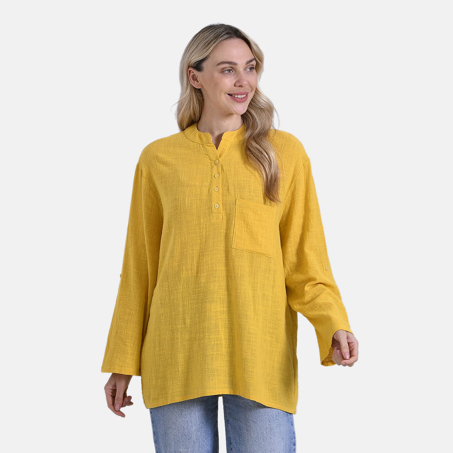 La Marey Cotton Blend 3/4 Sleeve Casual Style Blouse (Size - L, 16-18) - Yellow 7725563 4