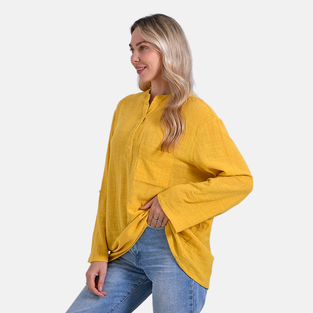 La Marey Cotton Blend 3/4 Sleeve Casual Style Blouse (Size - L, 16-18) - Yellow 7725563 5