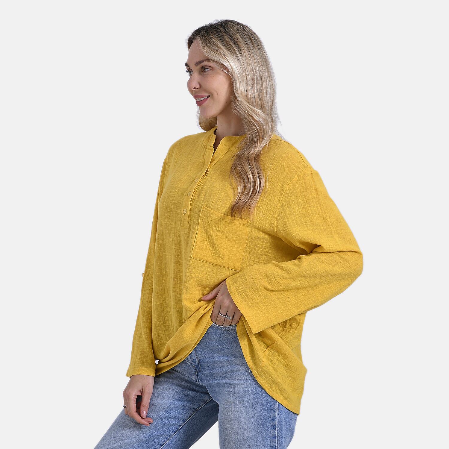 La Marey Cotton Blend 3/4 Sleeve Casual Style Blouse (Size - L, 16-18) - Yellow 7725563 5