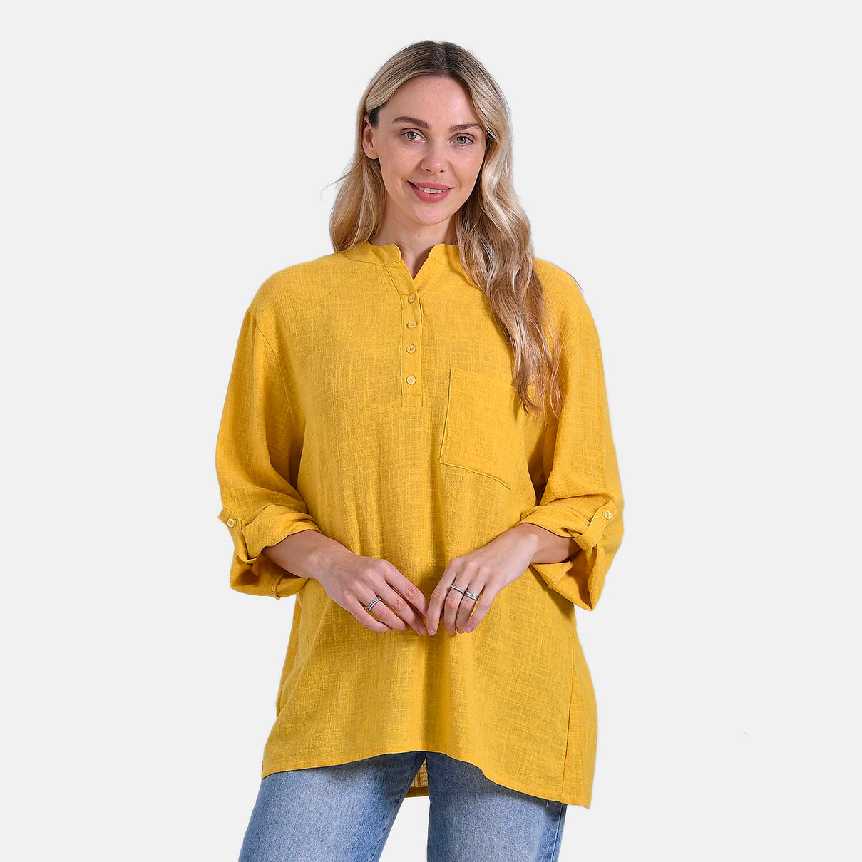 La Marey Cotton Blend 3/4 Sleeve Casual Style Blouse (Size - L, 16-18) - Yellow 7725563 6