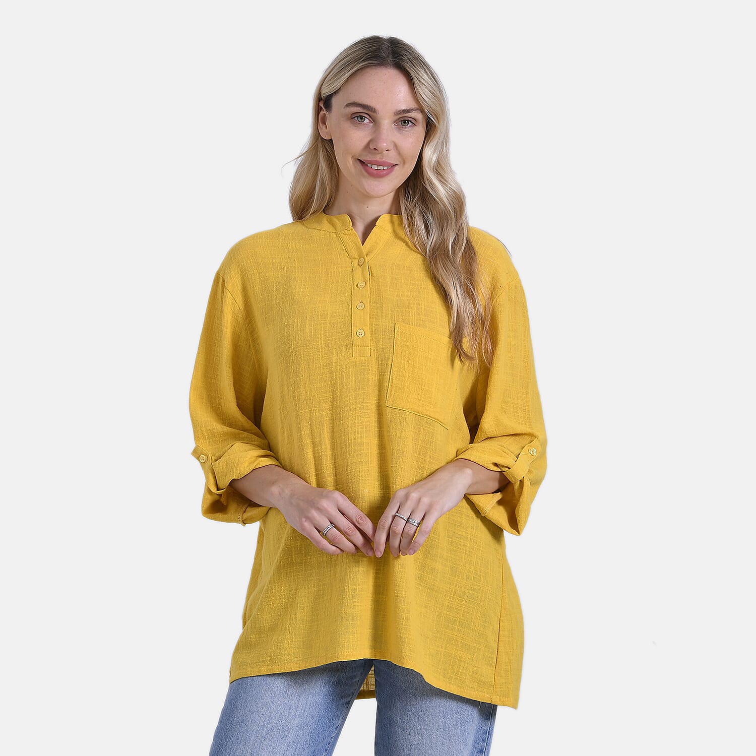 La Marey Cotton Blend 3/4 Sleeve Casual Style Blouse (Size - L, 16-18) - Yellow 7725563 6
