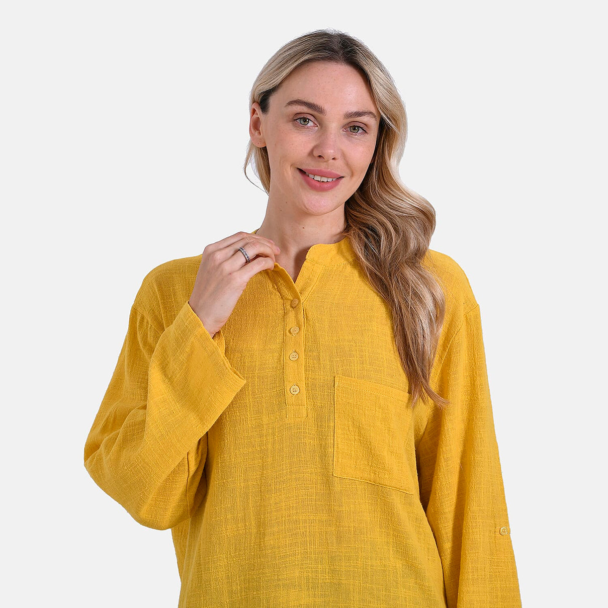 La Marey Cotton Blend 3/4 Sleeve Casual Style Blouse (Size - L, 16-18) - Yellow 7725563 7