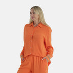 La Marey Linen Blend Embroidered Relaxed Fit Shirt (Size L) - Orange