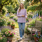 La Marey Cotton Blend Striped Shirt (Size 16 to 18) - Purple & Off-White