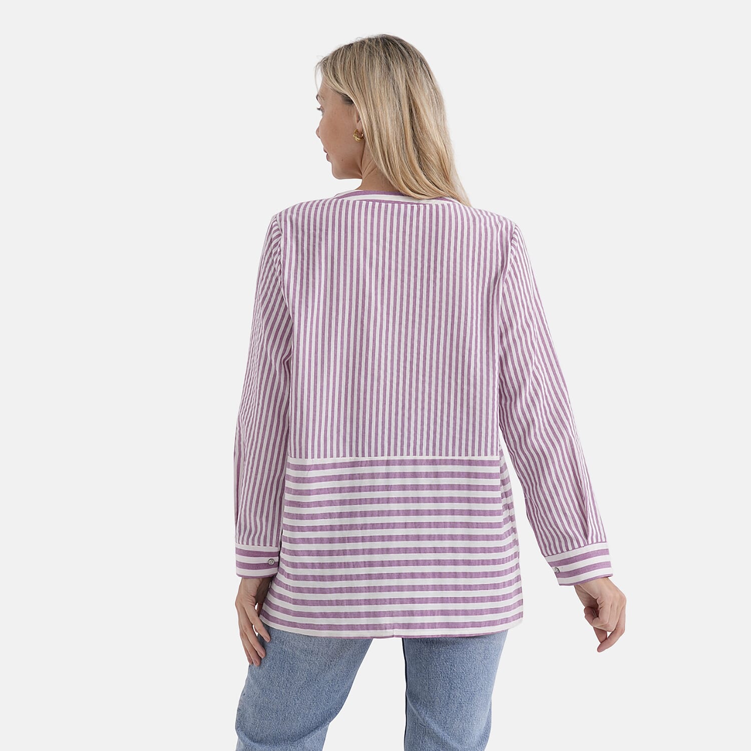 La Marey Cotton Blend Striped Shirt (Size 16 to 18) - Purple &amp; Off-White 8432022 3