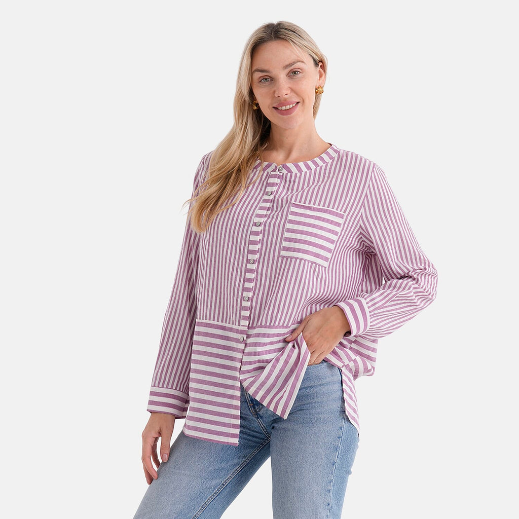 La Marey Cotton Blend Striped Shirt (Size 16 to 18) - Purple & Off-White
