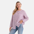 La Marey Cotton Blend Striped Shirt (Size 16 to 18) - Purple & Off-White