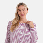 La Marey Cotton Blend Striped Shirt (Size 16 to 18) - Purple & Off-White