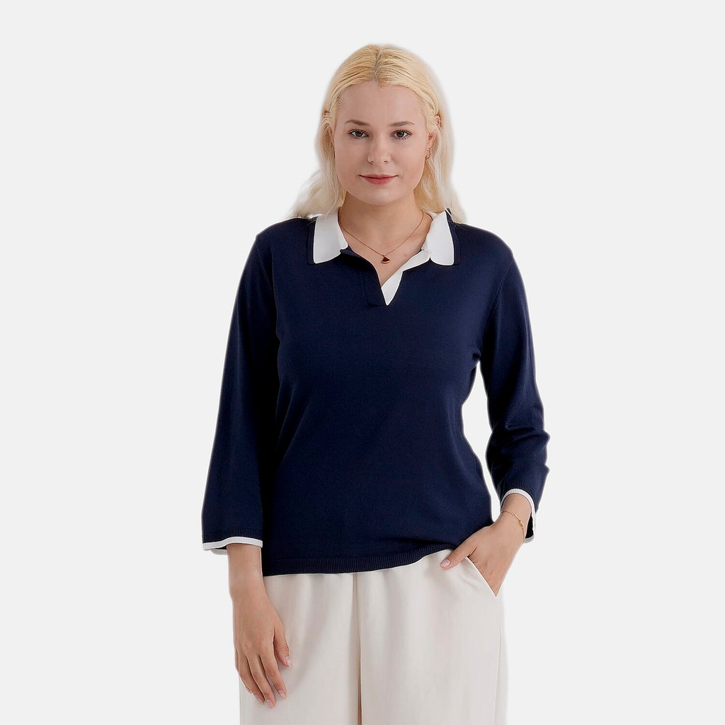 La Marey Light Knitted Polo Shirt (Size M, Fit 12 To 14) - Navy Blue