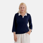 La Marey Light Knitted Polo Shirt (Size M, Fit 12 To 14) - Navy Blue