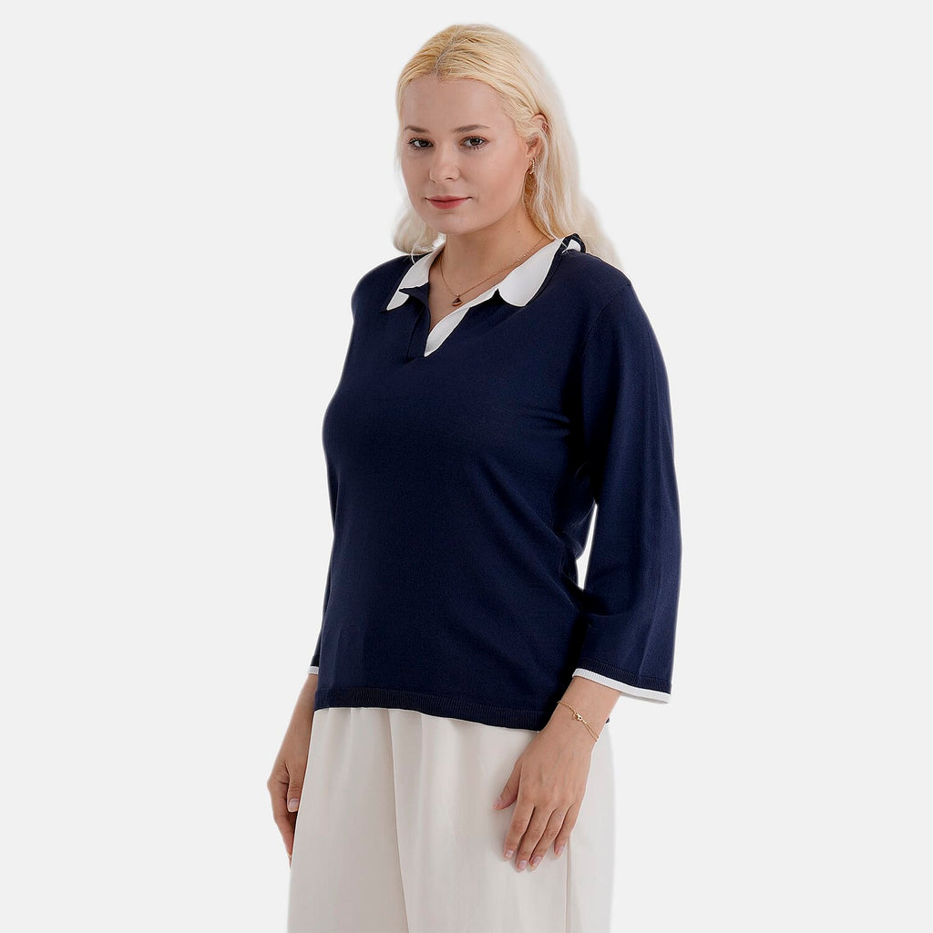 La Marey Light Knitted Polo Shirt (Size M, Fit 12 To 14) - Navy Blue