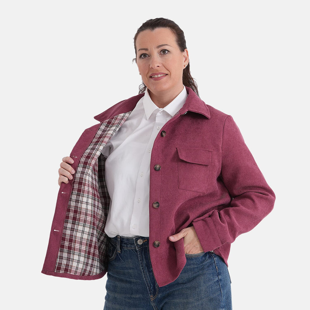 La Marey Corduroy Shacket with Checked Lining (Size 14 to 16) - Red