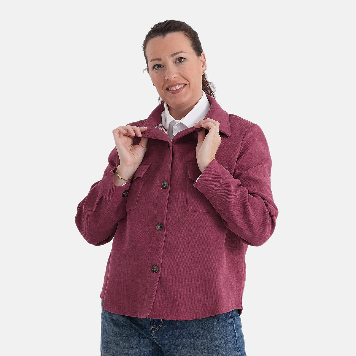 La Marey Corduroy Shacket with Checked Lining (Size 14 to 16) - Red V32607188 5