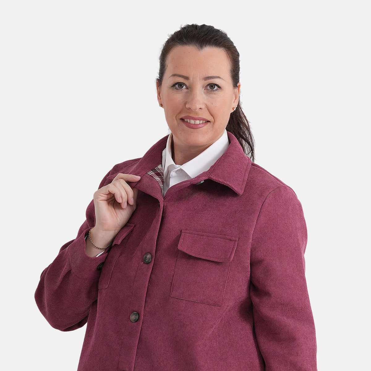 La Marey Corduroy Shacket with Checked Lining (Size 14 to 16) - Red V32607188 6