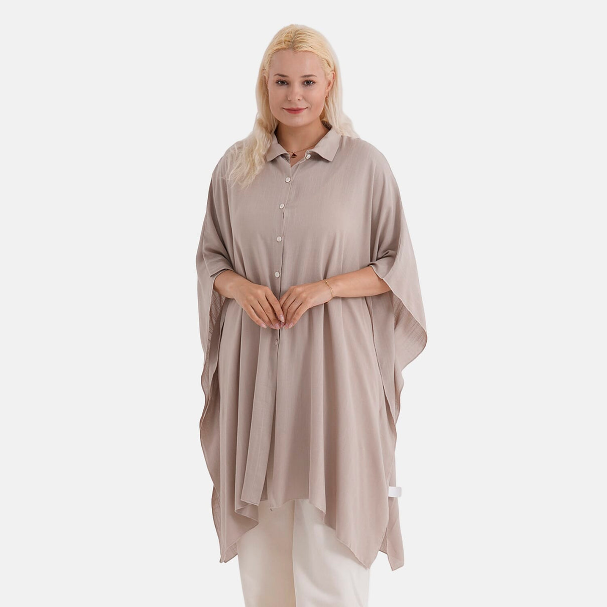 La Marey Kaftan-Style Longline Shirt (One Size) - Beige 8417104 0