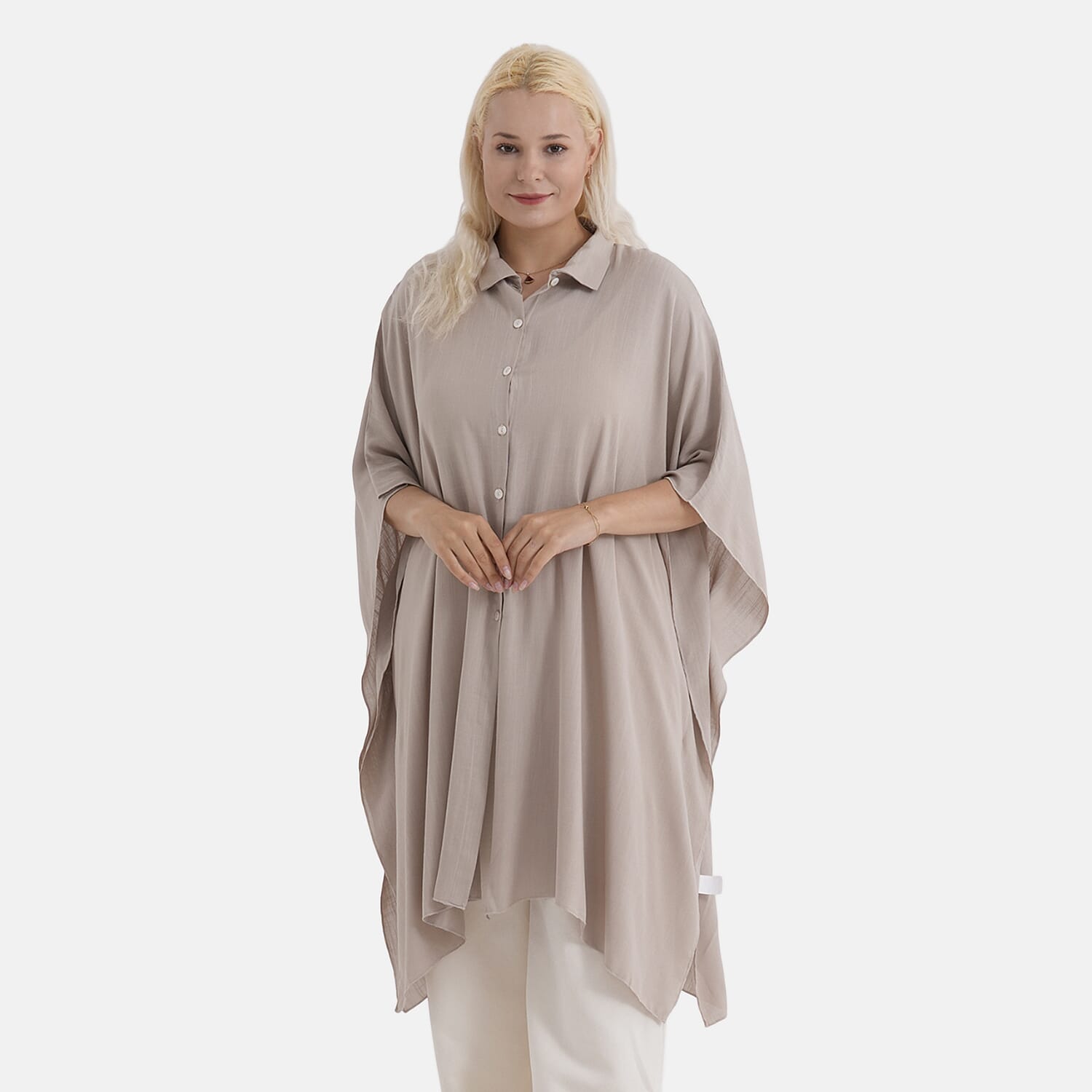 La Marey Kaftan-Style Longline Shirt (One Size) - Beige 8417104 0