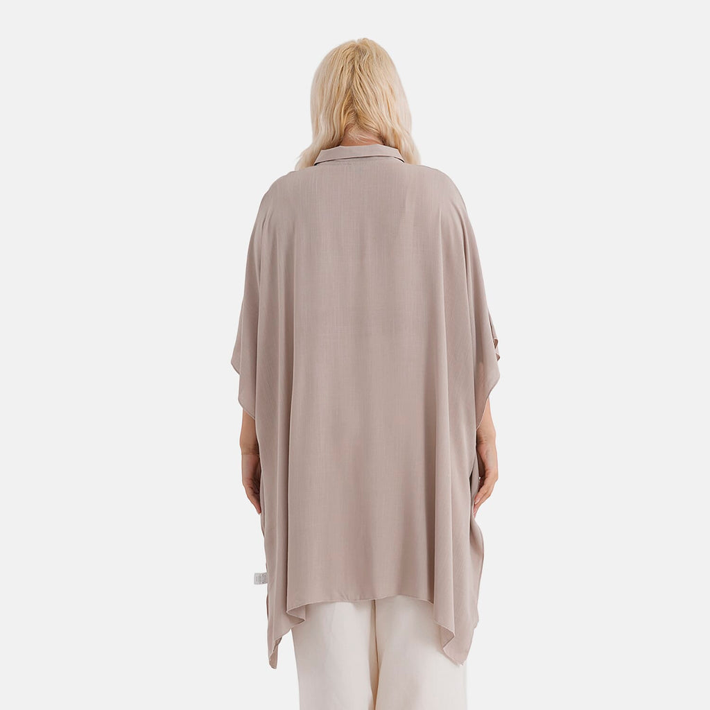 La Marey Kaftan-Style Longline Shirt (One Size) - Beige