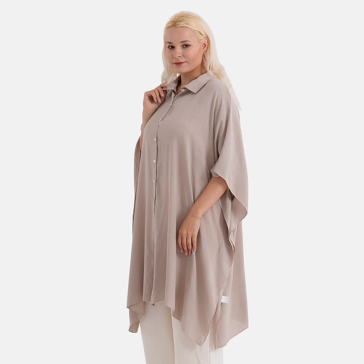 La Marey Kaftan-Style Longline Shirt (One Size) - Beige 8417104 4