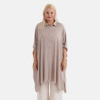 La Marey Kaftan-Style Longline Shirt (One Size) - Beige
