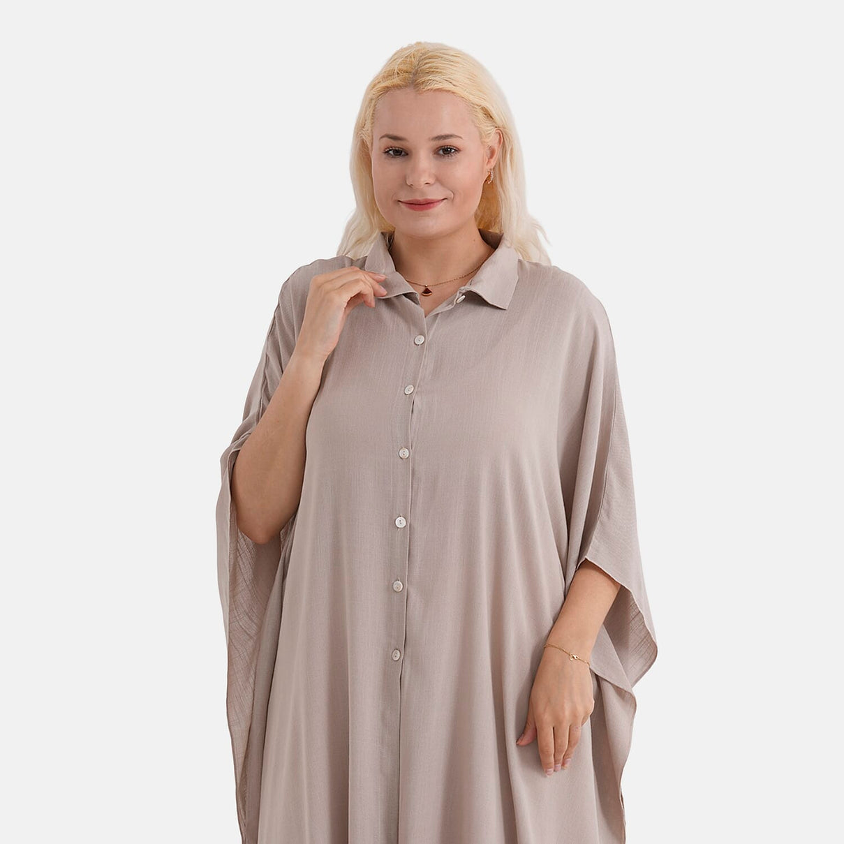 La Marey Kaftan-Style Longline Shirt (One Size) - Beige 8417104 6