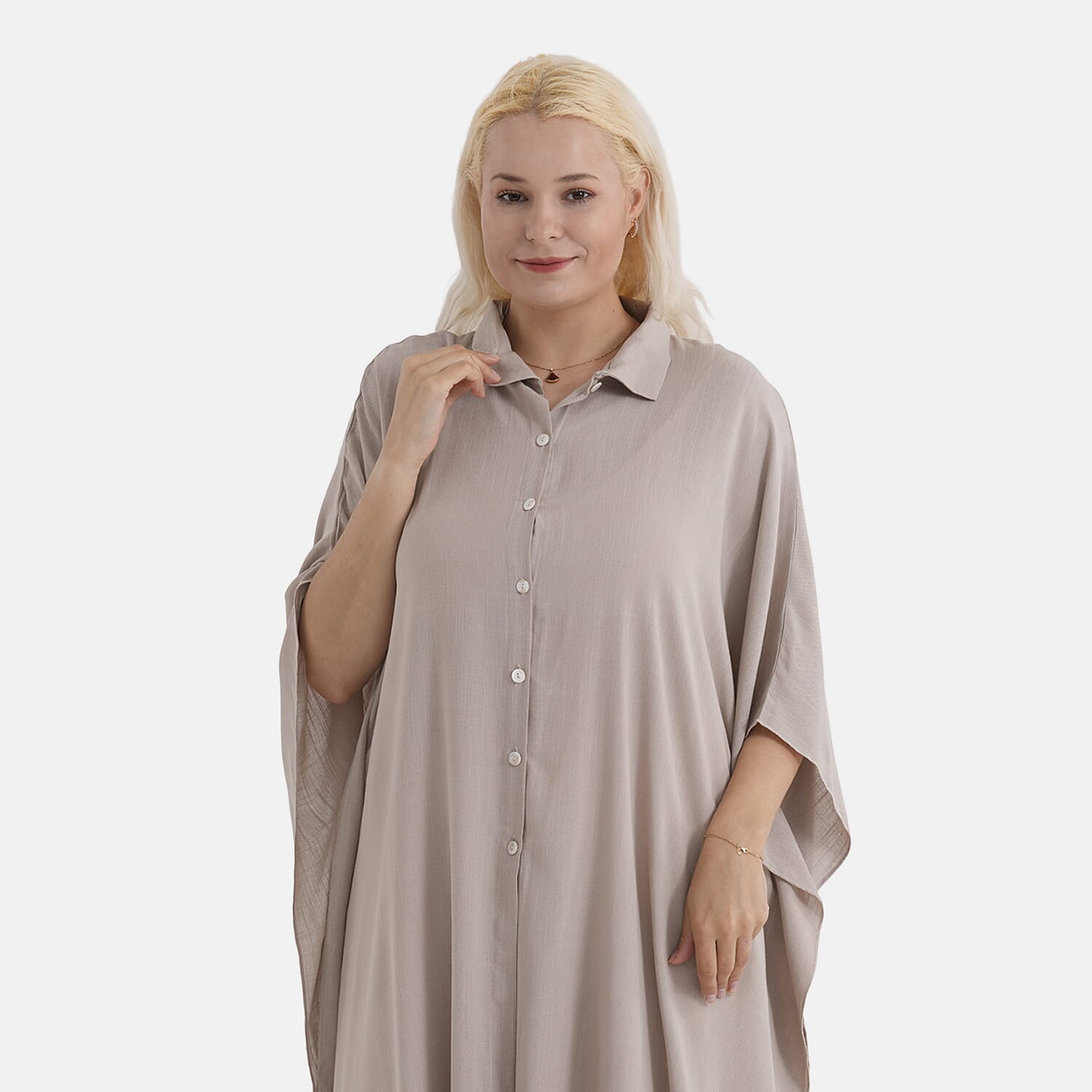 La Marey Kaftan-Style Longline Shirt (One Size) - Beige 8417104 6