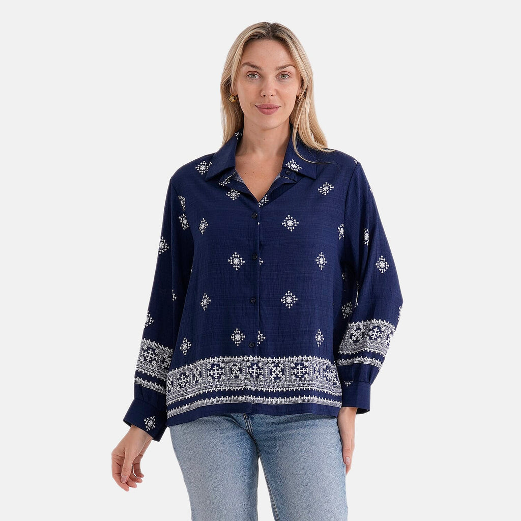 La Marey Placement Print Long-Sleeve Shirt (Size 8 to 14) - Navy Blue