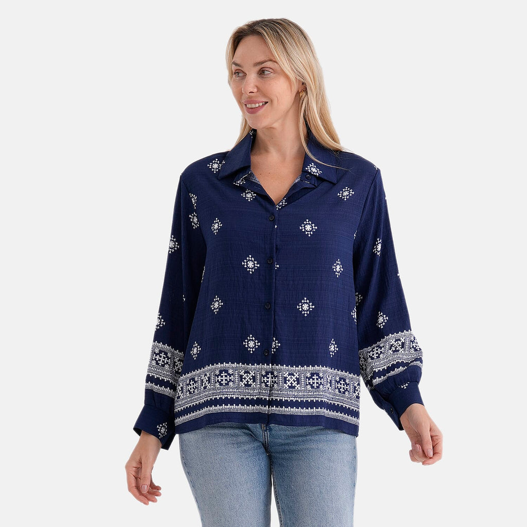 La Marey Placement Print Long-Sleeve Shirt (Size 8 to 14) - Navy Blue