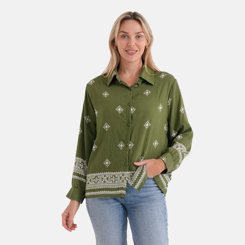 La Marey Placement Print Long-Sleeve Shirt (Size 8 to 14) - Green