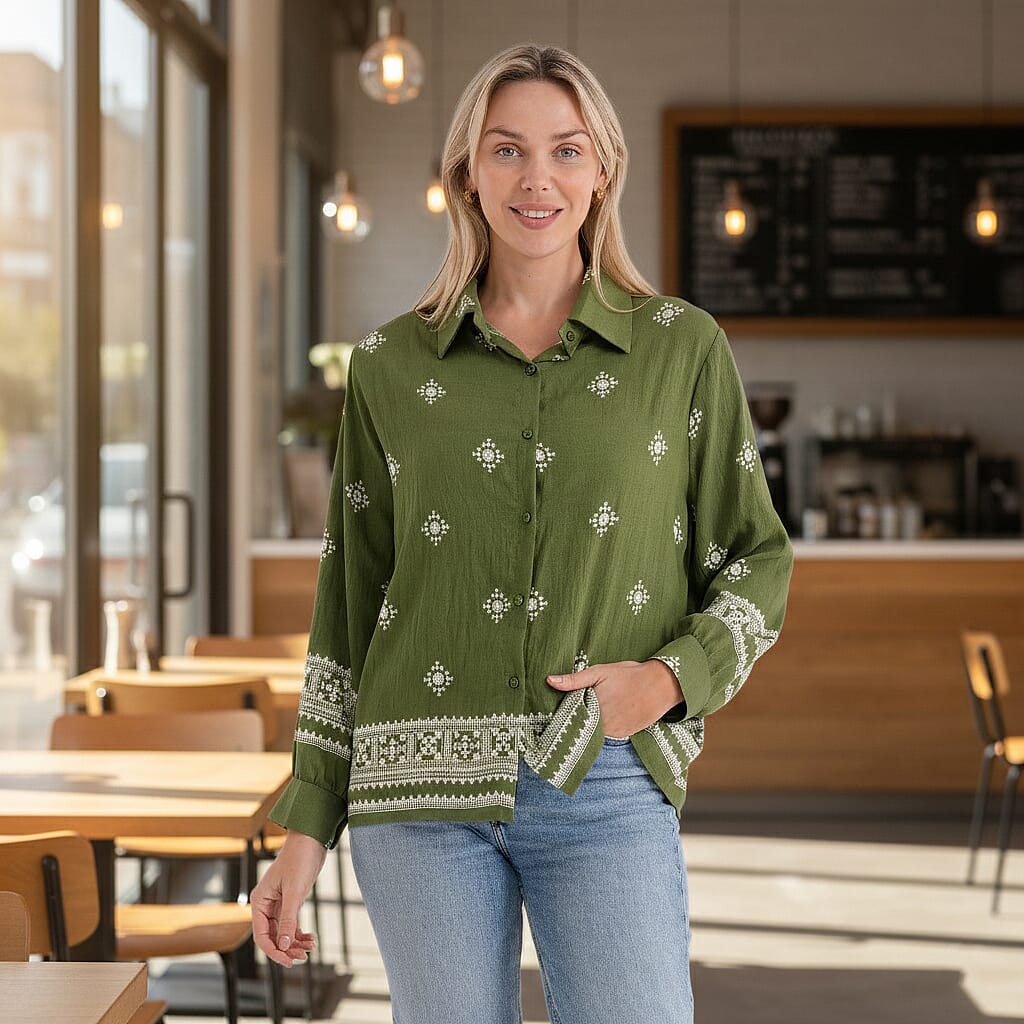 La Marey Placement Print Long-Sleeve Shirt (Size 8 to 14) - Green V32633872 2