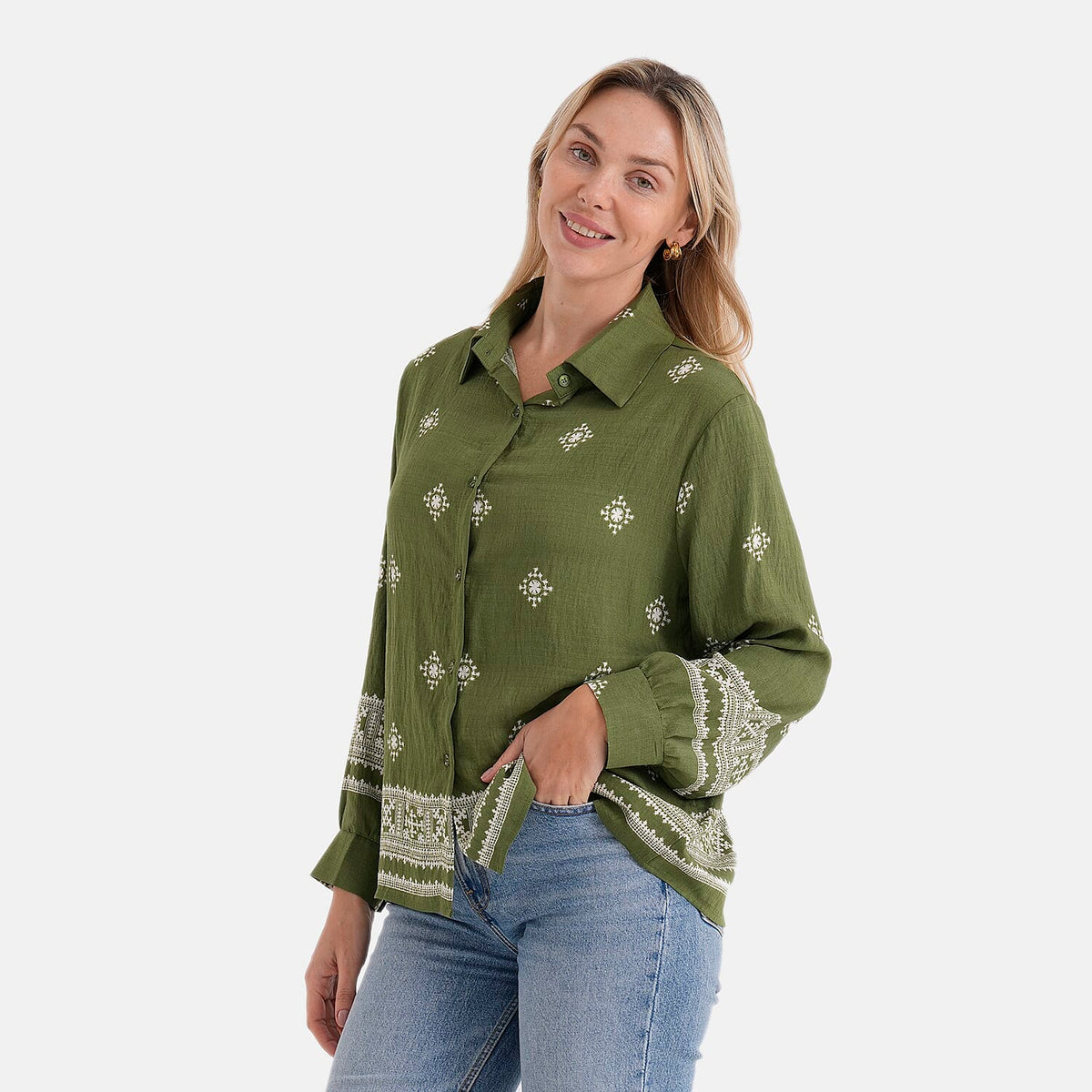 La Marey Placement Print Long-Sleeve Shirt (Size 8 to 14) - Green V32633872 4
