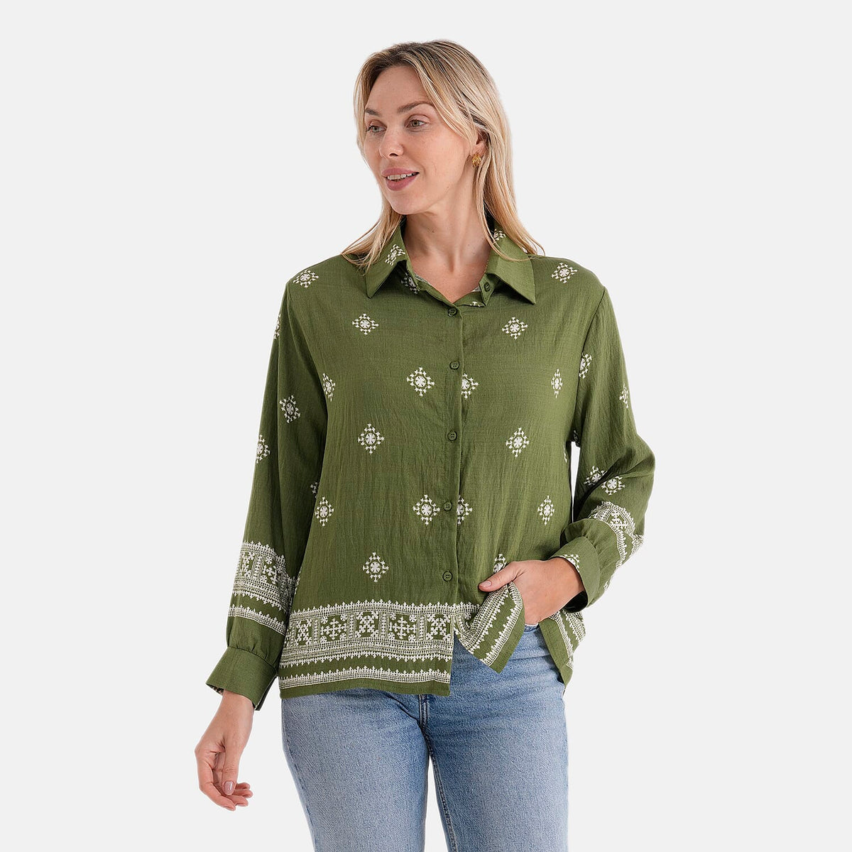 La Marey Placement Print Long-Sleeve Shirt (Size 8 to 14) - Green V32633872 5