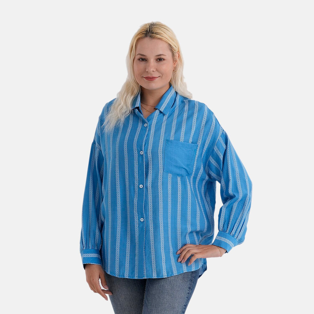 La Marey Striped Relaxed Fit Shirt (Size 20 to 22) - Blue