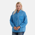 La Marey Striped Relaxed Fit Shirt (Size 20 to 22) - Blue