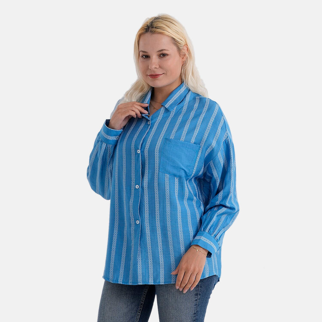 La Marey Striped Relaxed Fit Shirt (Size 20 to 22) - Blue