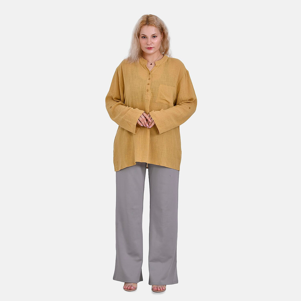 La Marey Cotton Blend 3-4 Sleeve Shirt (Size L) - Yellow 7725207 0
