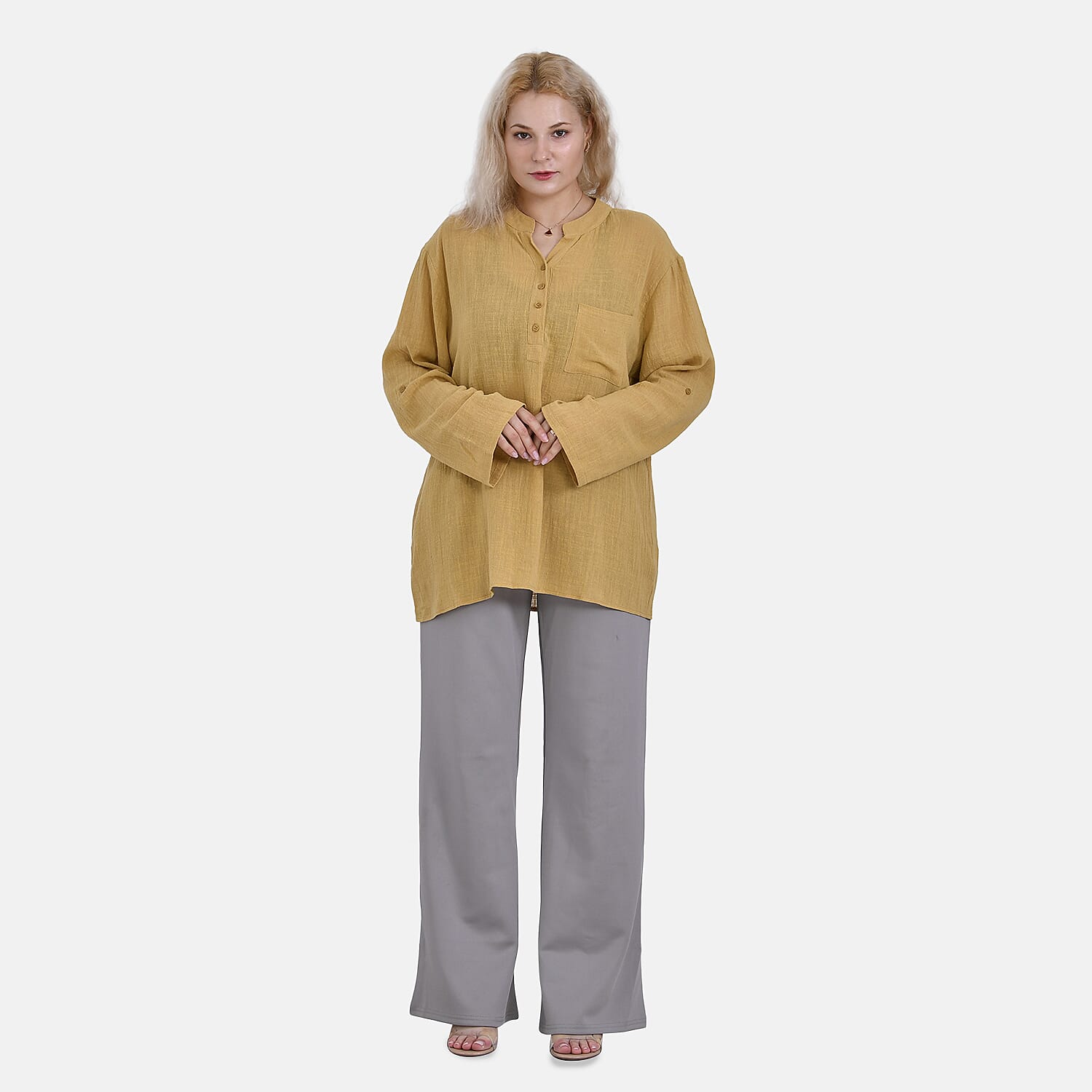 La Marey Cotton Blend 3-4 Sleeve Shirt (Size L) - Yellow 7725207 0