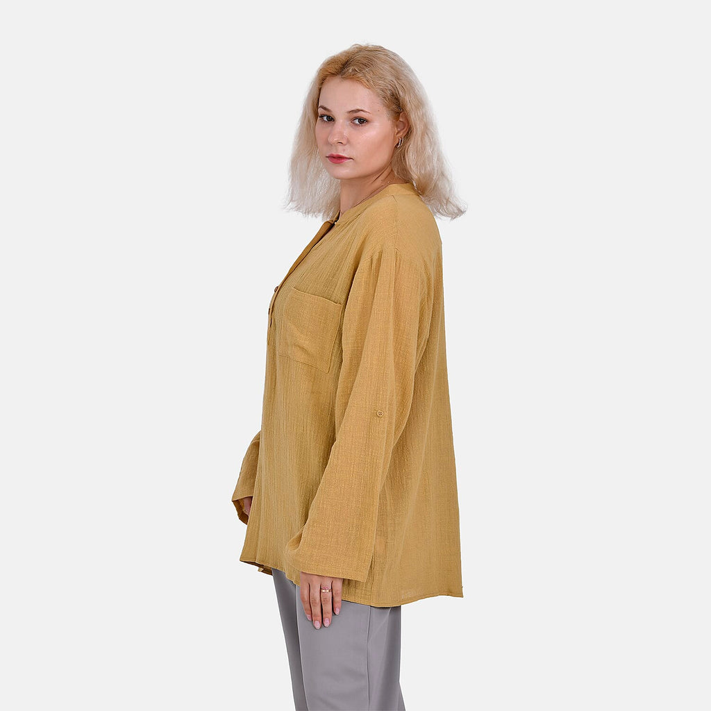 La Marey Cotton Blend 3-4 Sleeve Shirt (Size L) - Yellow
