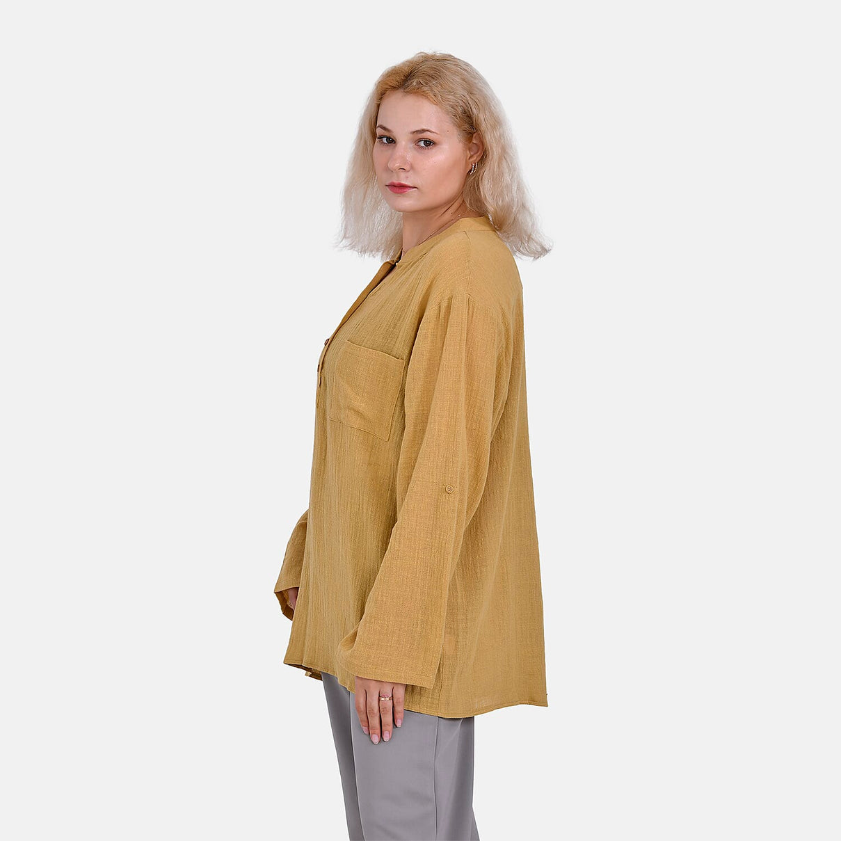 La Marey Cotton Blend 3-4 Sleeve Shirt (Size L) - Yellow 7725207 4