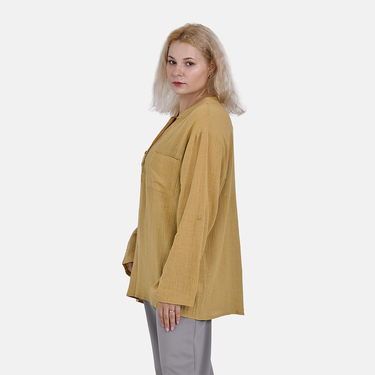 La Marey Cotton Blend 3-4 Sleeve Shirt (Size L) - Yellow 7725207 4