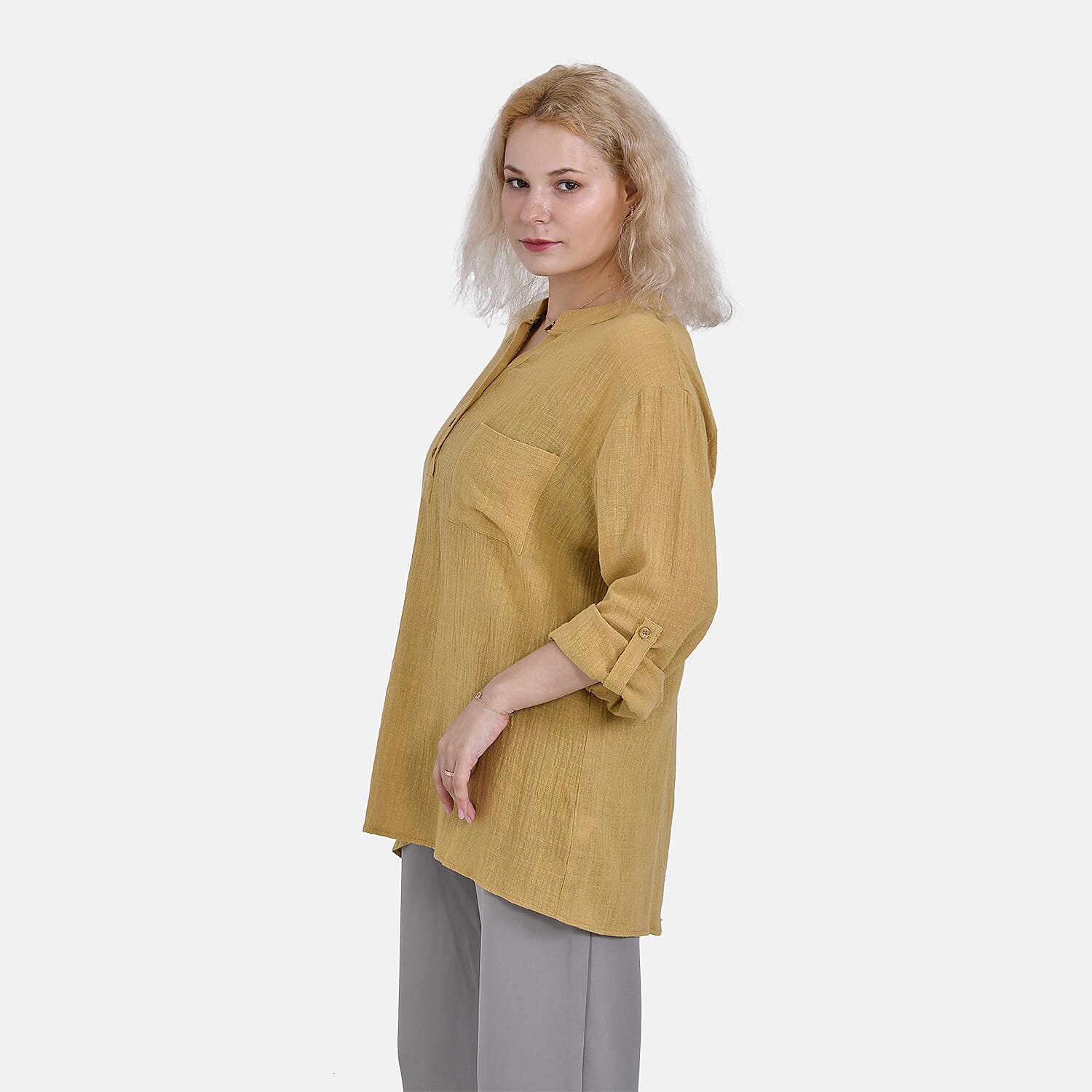 La Marey Cotton Blend 3-4 Sleeve Shirt (Size L) - Yellow 7725207 6