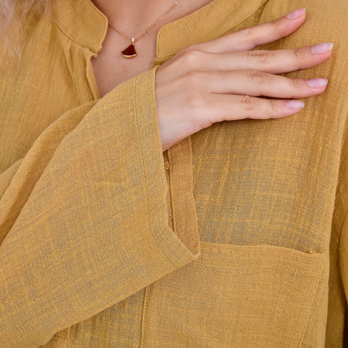 La Marey Cotton Blend 3-4 Sleeve Shirt (Size L) - Yellow 7725207 7